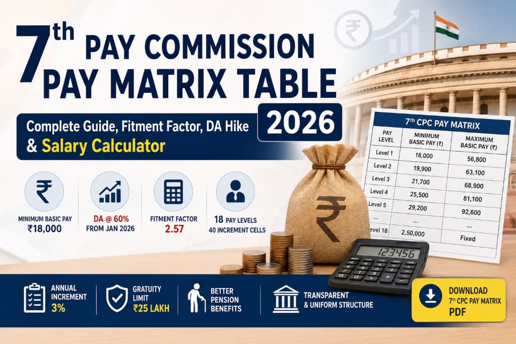 7th Pay Commission Pay Matrix Table 2026: Complete Guide, Fitment Factor, DA Hike & Salary Calculator