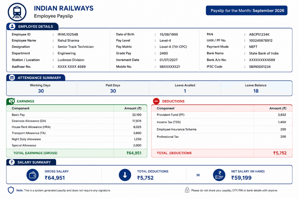 RRB Group D Salary Slip Example